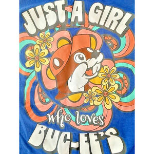 Buc-ees Shirt Womens SMALL Blue Just A Girl LOVES Graphic T-Shirt Tee Top Retro